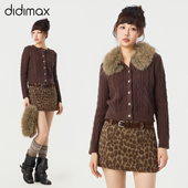 新款 棕色针织毛衣 可拆卸毛领 didimax冬季 立体花纹针织衫 W26355