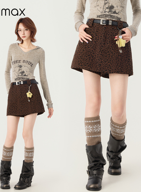 didimax冬季新款豹纹半身裙短裙 性感辣妹裙裤 搭配腰带W56180