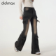 长裤 didimax春季 辣妹街舞风格 黑色复古做旧微喇牛仔裤 C56982 新款