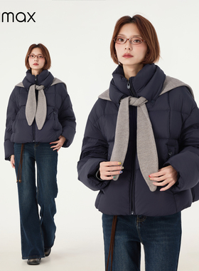 didimax冬季新款藏青色短款鸭绒羽绒服90蝴蝶结披肩外套女W35640