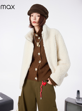 didimax冬季新款米白色摇粒绒立领外套 经典短款 可爱百搭W35888