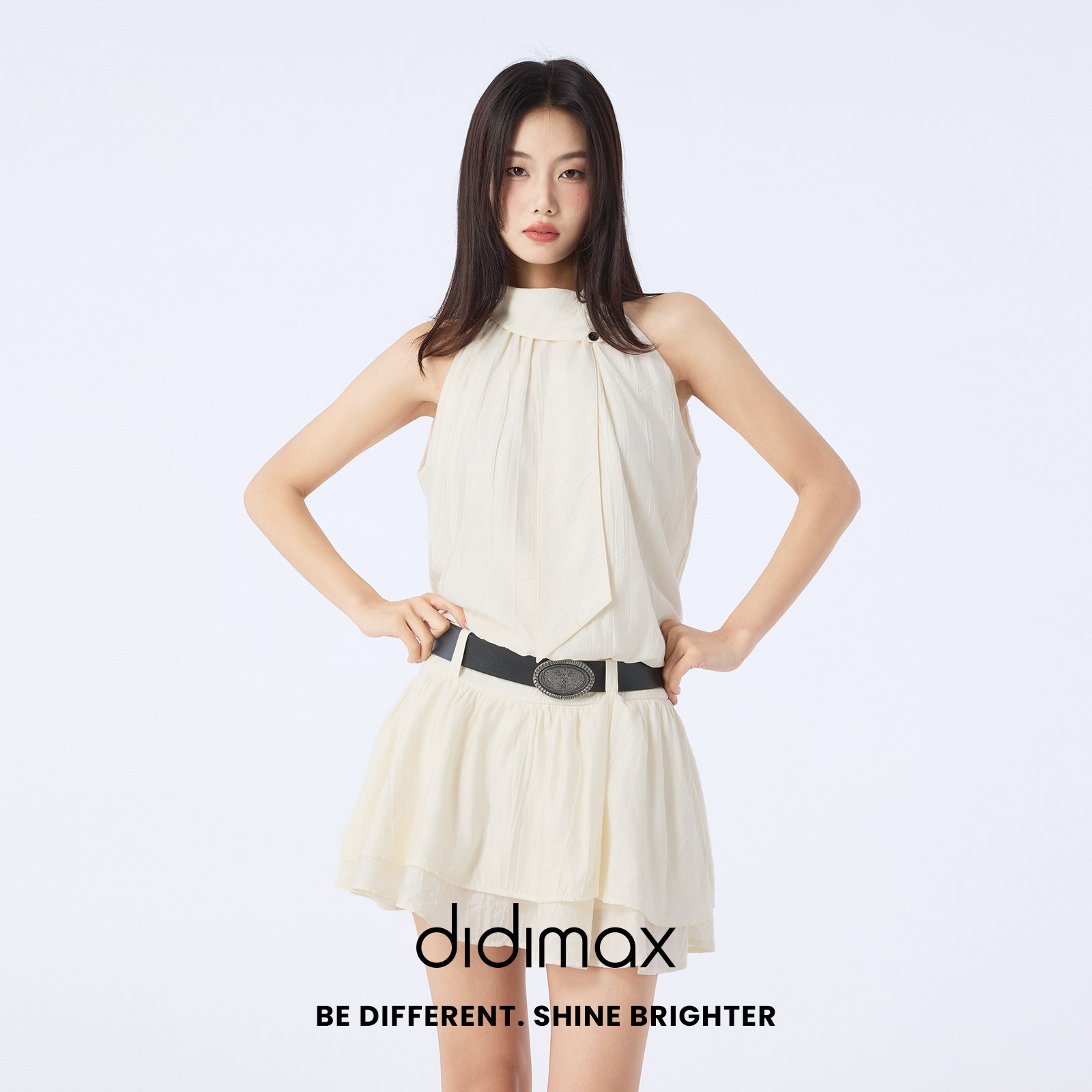 didimax夏季新款挂脖无袖上衣 蛋糕裙套装 甜美可爱杏色裙X88860