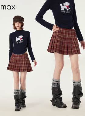 didimax冬季新款红色格子百褶短裙 学院风半身裙女 学生W66187