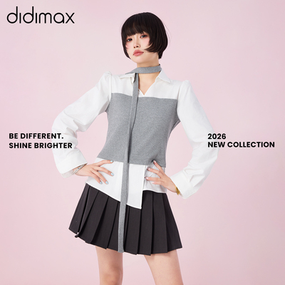 didimax春季新款白衬衫灰色针织衫假两件 飘带韩版女装上衣C47811