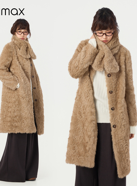 didimax冬季新款毛绒长款外套立领同款围脖 卷毛大衣保暖W36467