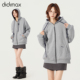 didimax冬季 宽松W36206 连帽拉链女上衣 新款 浅灰色加绒卫衣外套