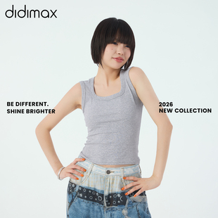 didimax夏季新款方领背心女外穿吊带宽肩打底无袖上衣X48311