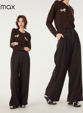 didimax冬季新款棕色波点长裤 直筒阔腿裤休闲日常可爱女裤W55825