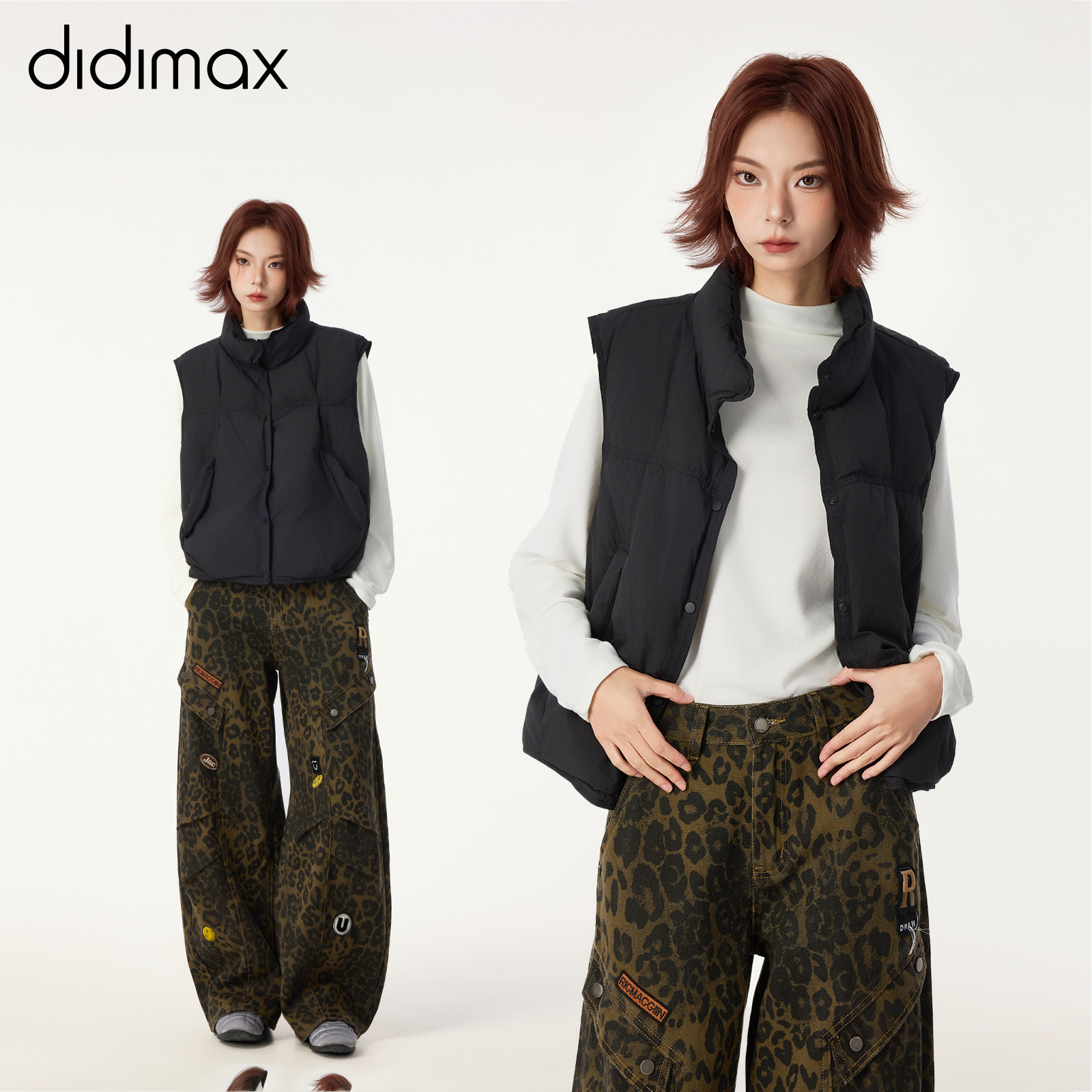 didimax冬季新款黑色立领羽绒服