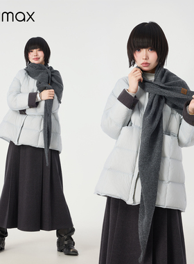 didimax冬季新款蓝色立领加绒羽绒服  排骨外套 针织围脖W36906