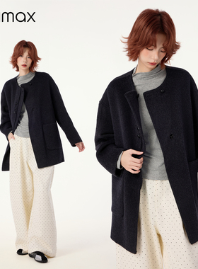 didimax冬季新款 绵羊毛呢子大衣中款 带围巾手套 宽松外套W35516