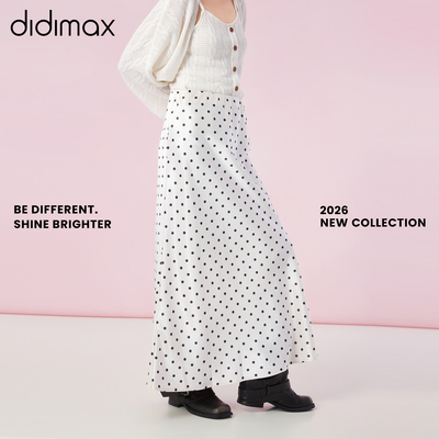 didimax春季新款波点米白半身裙 A型气质型长裙 原创松紧腰C67839