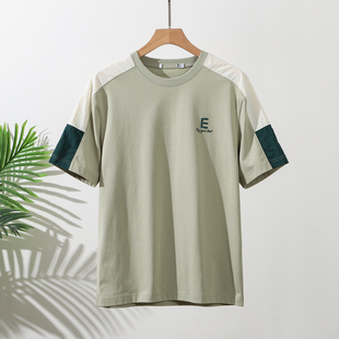 夏季 撞色拼接 帅气 T恤舒适亲肤上衣潮 新款 运动圆领短袖 男士 时尚