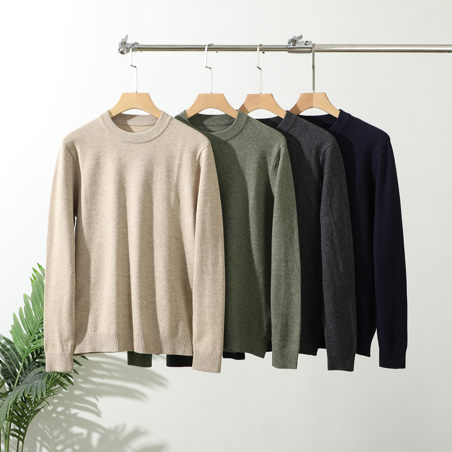 撤柜福利！绵羊毛混纺！秋冬男士亲肤保暖纯色圆领打底针织衫毛衣