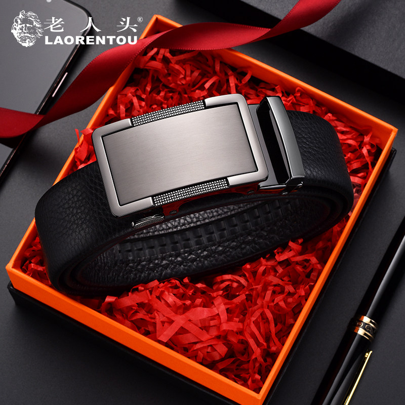 老人头皮带男款真皮正品自动扣商务青年腰带头层牛皮2026新款裤带