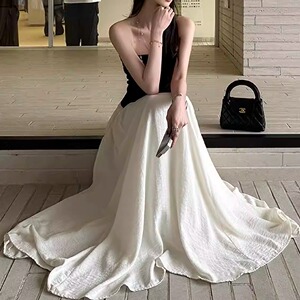 白色亚麻半身裙女秋季大摆长裙