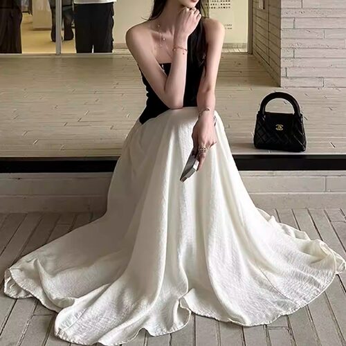 白色亚麻半身裙女秋季大摆长裙