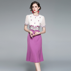 RM5806#夏女装高端轻奢法式精品垂感面料拼接鱼尾裙子重工艺刺绣连衣