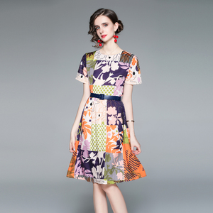 RM5807#欧洲站夏装 新款时尚印花连衣裙洋气收腰显瘦A字裙子