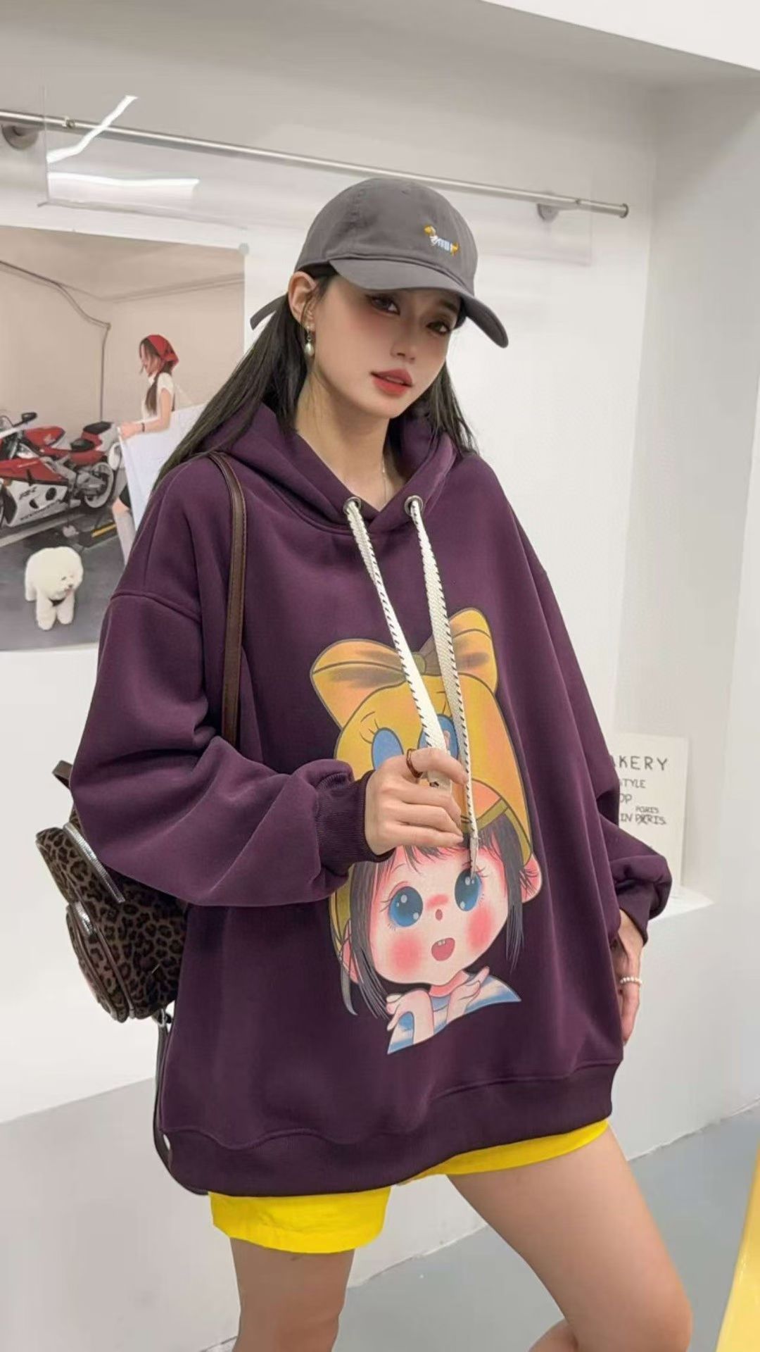 2025秋季新款韩版宽松百搭长袖连帽卫衣外套女卡通印花大版型上衣