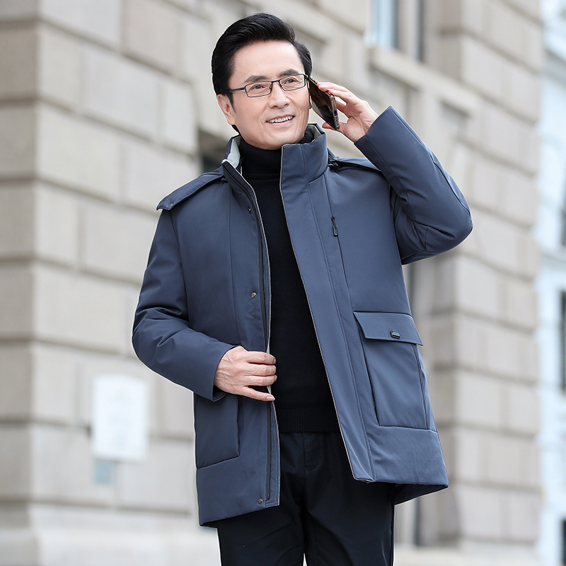 Men's down jacket and detachable hat in winter