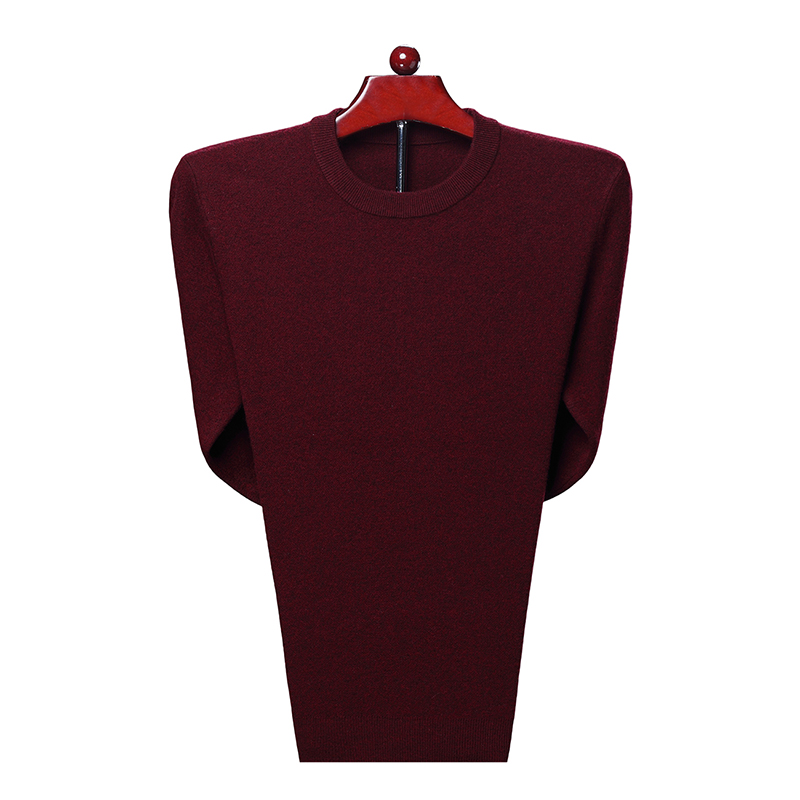 Autumn and winter men's full sweater round neck bottomed sweater thickened with wool wine red