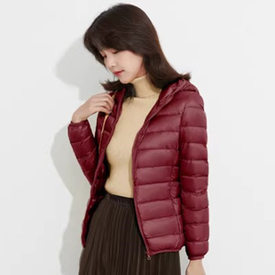 2025冬新款轻薄羽绒服女款连帽短款立领大码轻便薄款90白鸭绒外套