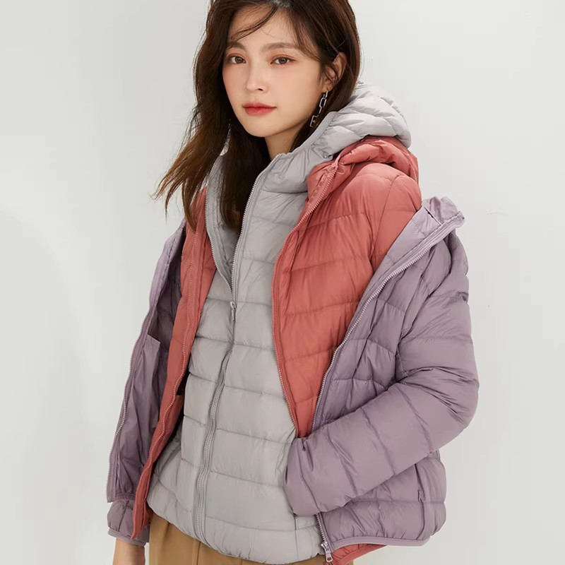 轻薄羽绒服连帽立领女装大码外套