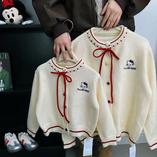 女童卡通刺绣小猫开衫2025冬韩版儿童新年款时尚洋气毛衣中大童