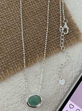 S925纯银天然石椭圆锁骨项链ins气质高级百搭时尚轻奢小众设计