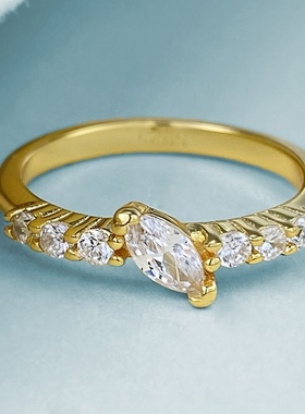 辉之翼珠宝S925纯银戒指女欧美风镶3*6mm锆石高级感百搭款食指环