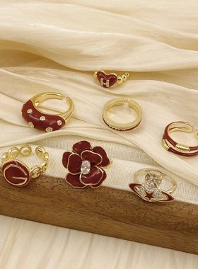 环釉新款国风高级感红色戒指滴女