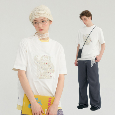 MYSAMESAME织贴布绣宽松短袖T恤