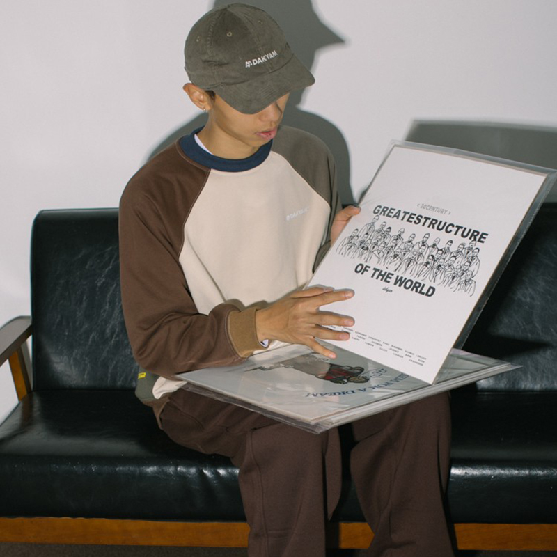 DAKYAM达人 Multicolor Hoodies插肩拼色长袖毛线圈圆领套头卫衣