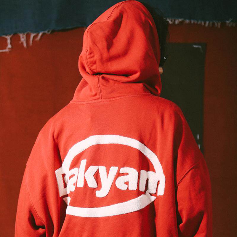 DAKYAM 毛巾绣LOGO连帽套头宽松复古长袖卫衣本命年红色男女同款