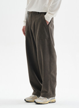 BUTTBILL 23AW冬季阔腿直筒毛呢裤日系甲板宽松垂感休闲呢子长裤