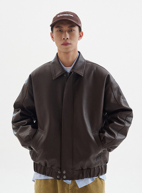 BUTTBILL 复古90白鸭绒皮衣羽绒服冬季宽松短款飞行夹克外套男女