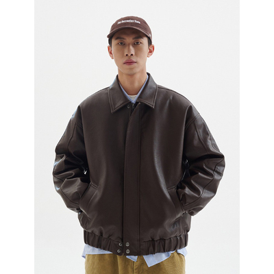 BUTTBILL复古翻领短裤皮质羽绒服