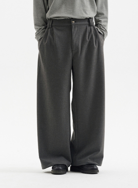 BUTTBILL 25AW复古毛呢阔腿休闲长裤男女情侣通勤宽松廓形西裤