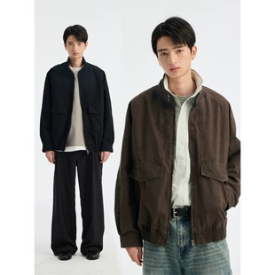 BUTTBILL 26SS酵洗竹节棉斜口袋工装夹克宽松复古通勤立领外套男