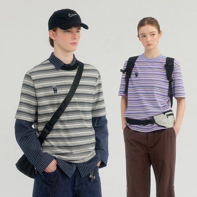 MYSAMESAME艺术性粗细条纹短袖