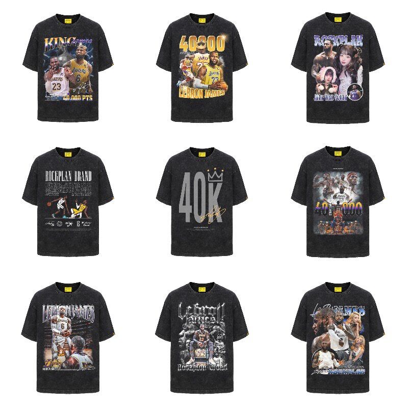 摇滚计划潮牌美式球星詹姆斯印花短袖复古做旧运动篮球T恤学生男