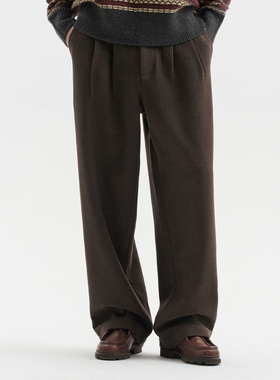 BUTTBILL 25AW简约复古重磅毛呢宽松日系通勤廓形休闲长裤子秋冬