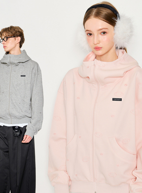 MYSAMESAME小狗logo满件刺绣立领连帽卫衣开衫男女秋宽松重磅外套