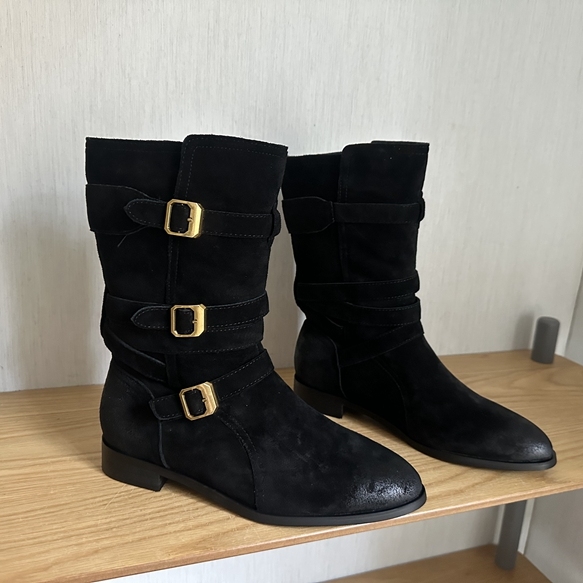 保暖棉鞋尖头方跟西部牛仔靴