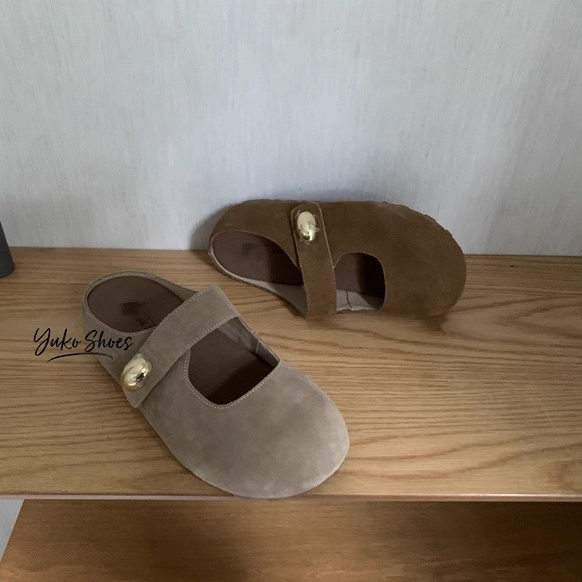 36#37#38#特！洋气鼹鼠色苏YY~厚底圆包头拖鞋小金豆玛丽珍勃肯拖