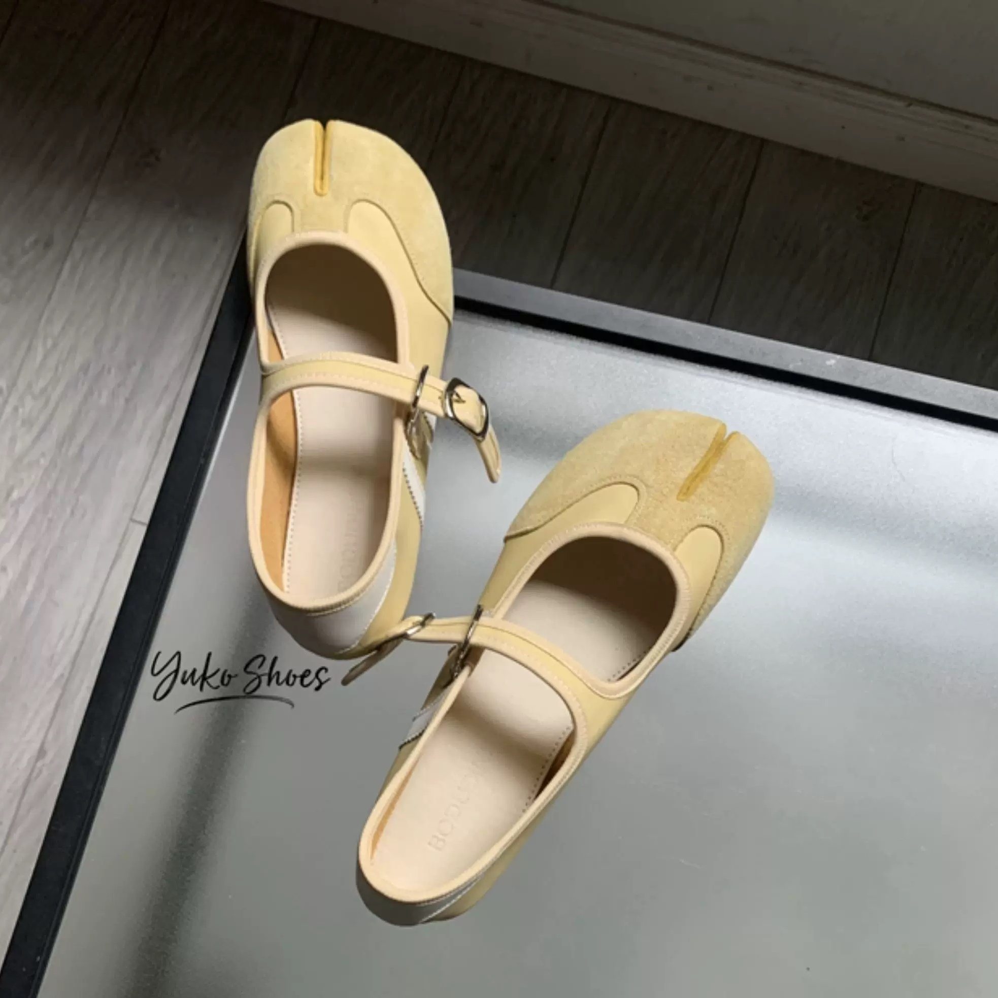 36#40#亏清~雾面奶油黄时髦分趾真皮平底复古一字带玛丽珍单鞋,女鞋,玛丽珍鞋,淘宝优惠券,粉丝福利购,淘宝优惠卷