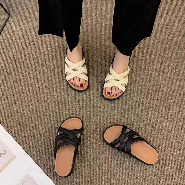 很好看~厚底编织罗马猪笼拖鞋高级感沙滩法式懒人休闲交叉带拖鞋,女鞋,休闲凉鞋,淘宝优惠券,粉丝福利购,淘宝优惠卷