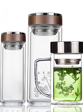 YZY/渊之源双层玻璃杯过滤泡茶喝水杯子办公商务车载广告LOGO印字