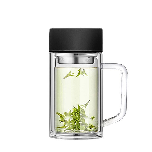 带手柄双层玻璃杯花草茶杯